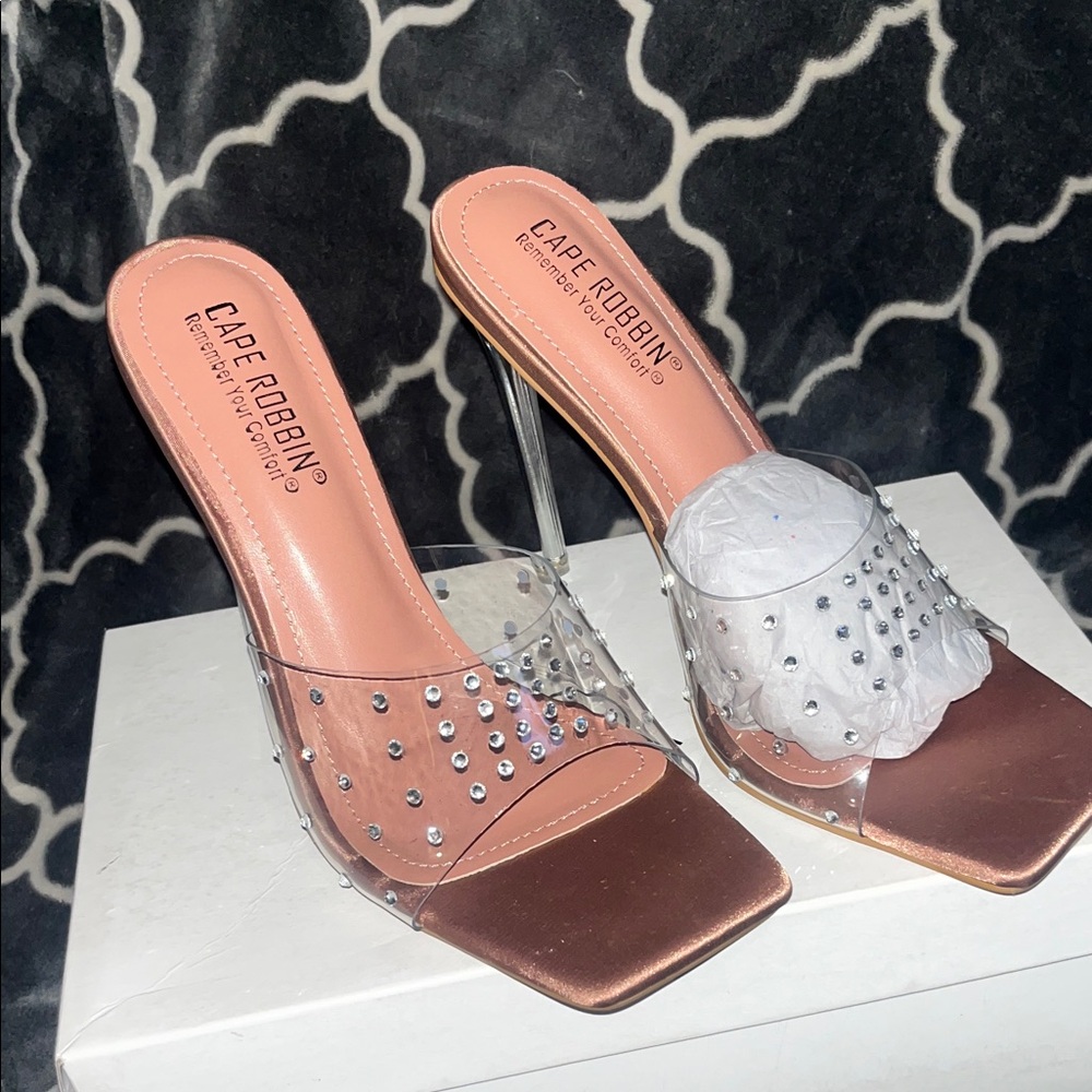 Cape Robbin Metallic Heels with Clear Embellished Straps - Picture 4 of 11